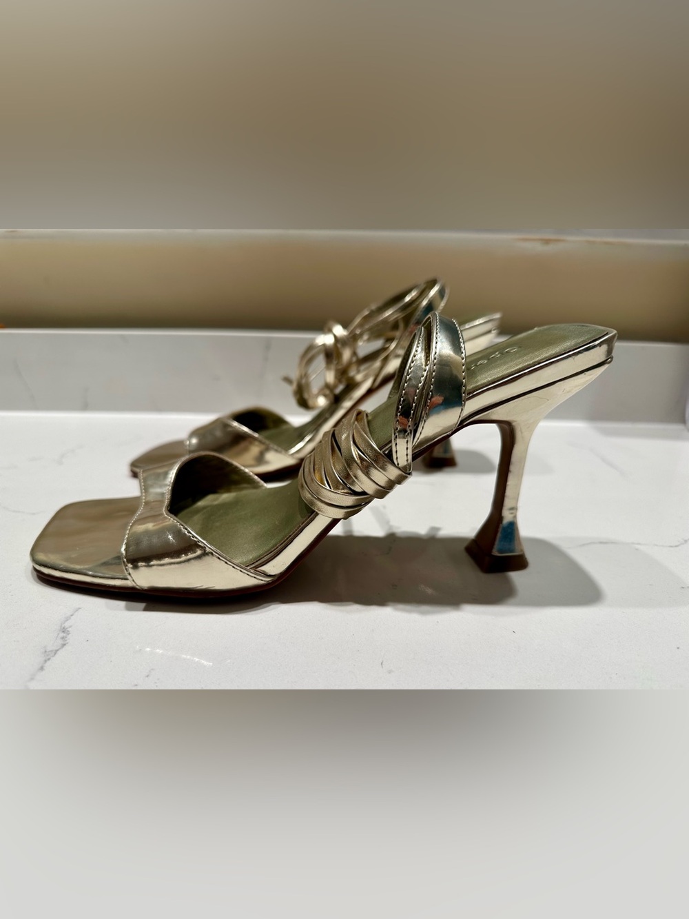 Open Edit Metallic Gold Lace Up Heels - size 8.5M - Picture 6 of 10